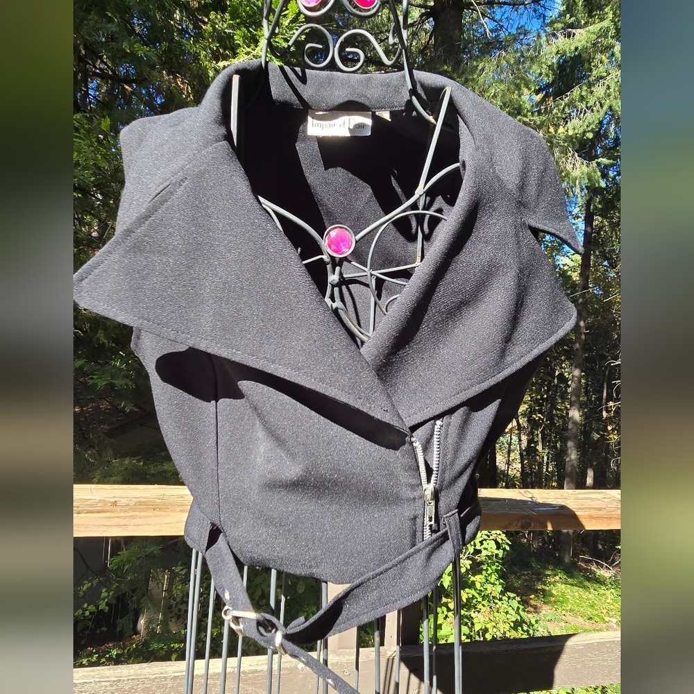 Vintage French Black Women's Moto Vest By Impair Et Pair SzM - Picture 2 of 11
